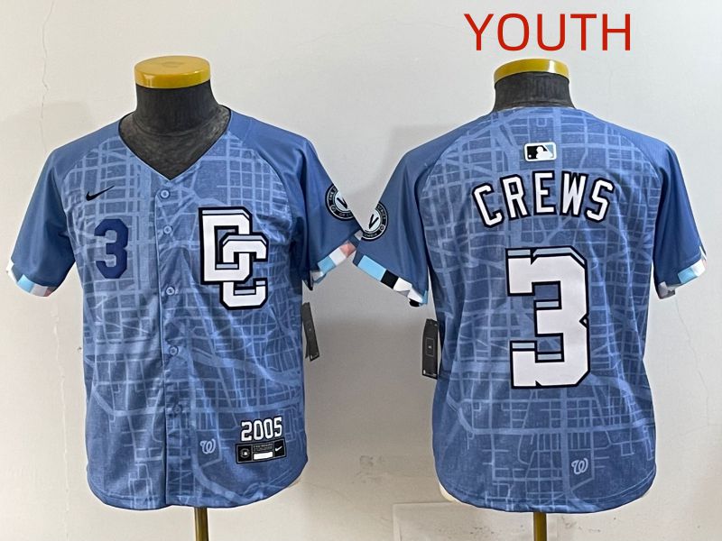 Youth 2025 Washington Nationals #3 Crews Blue Joint Name Nike MLB Jersey style 2